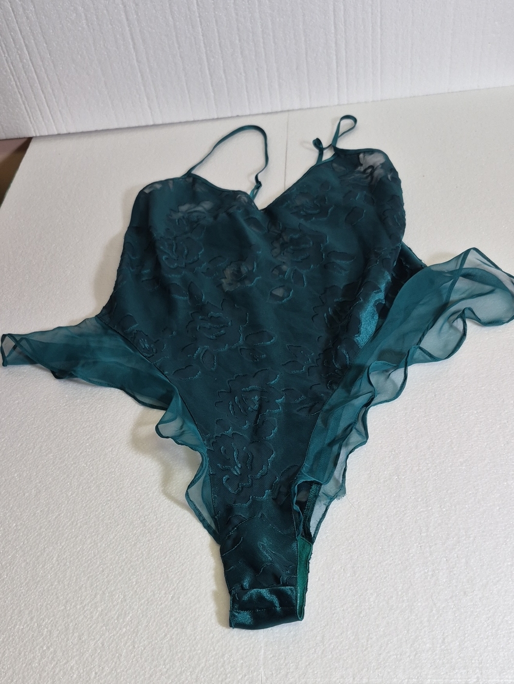 Vintage 90s Victoria's Secret Gold Label Teal Velvet Burnout Teddy